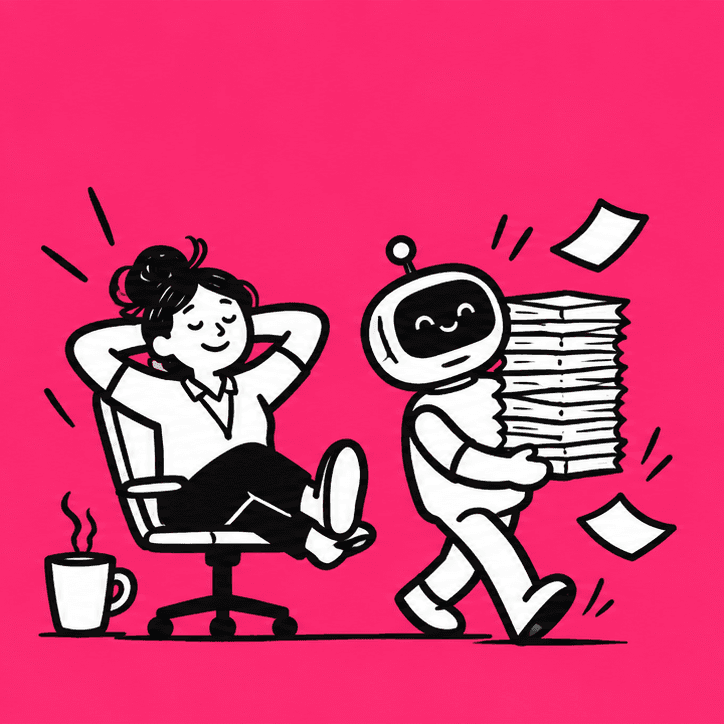 Illustration of someone relaxing while a robot carries their paperwork